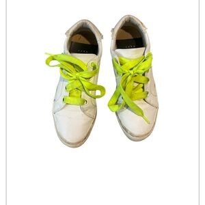 ZARA White tennis sneakers with neon green laces size 38